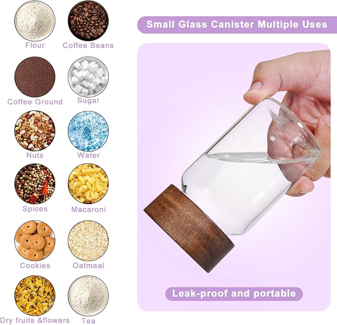 6 oz Glass Spice Jars Herb Seasoning Containers Small Glass mason Jars with Wooden Airtight Lids Food Storage Canister for Sugar Ground Kitchen Pantry Tea Coffee Bean Cookies Salt (6oz(177ml)*6 pack)
