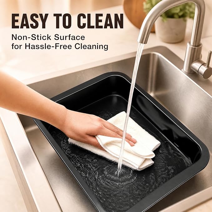 Qinyoung 1 Pcs Black Cake Pan with Lid and Handle, 9 X 13 Inch | Non-stick, Rectangle Sheet Cake Pan, Covered Carrier, Brownie Roasting, Cooking, Baking