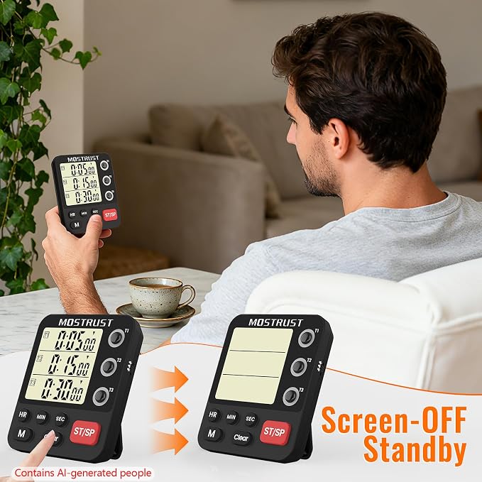 Digital Dual Kitchen Timer, Multiple Channels Countdown Timer | 3-Groups Triple Timer with Magnet-Back Memory-Preset Large Display Adjustable Volume, 3A Battery Included, Ideal for Cooking