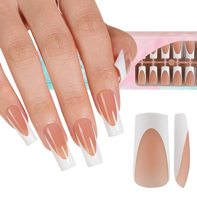 Misssix 150Pcs Deep French Tip Press on Nail Long Square Gel Fake Nails | No Need to File 3 in 1 Tips Pre-lasting, White French Nail Tips for Nail Art DIY 15 Sizes