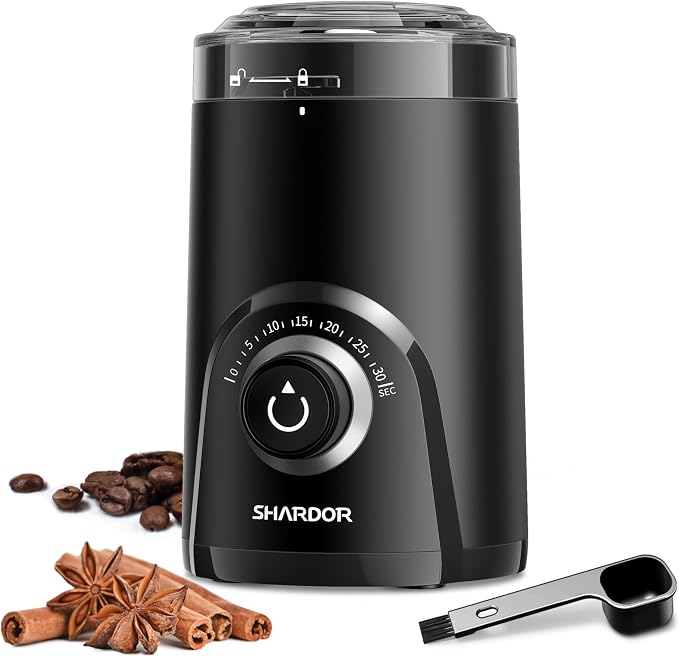 SHARDOR Electric Coffee Grinder, 70g Large Capacity Spice Grinder with Visual Timing Knob for Precise Grind, Quiet Coffee Bean Grinder for Espresso, French Press, Herbs and Grains, Black