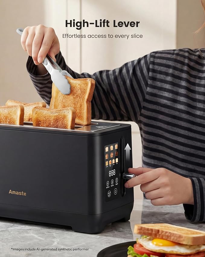 4 Slice Toaster, Long Slot Touch Screen Retro Toaster with Digital Countdown, Extra-Wide Slots for Bagels & Artisan Bread, 6 Browning Levels, 5 Bread Modes, Defrost Reheat Cancel, Stainless Steel