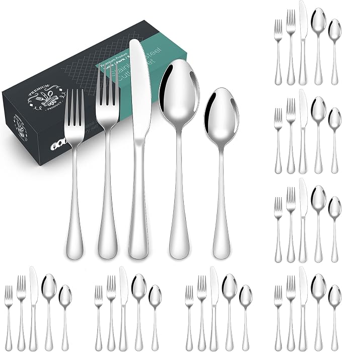 Silverware Set for 8,SANLUNS 40-Pieces Heavy Duty Stainless Steel Flatware Utensils Cutlery Set, Steak Knife/Spoons/Forks, Wedding Housewarming Gift Service for 8,Mirror Polished, Dishwasher Safe