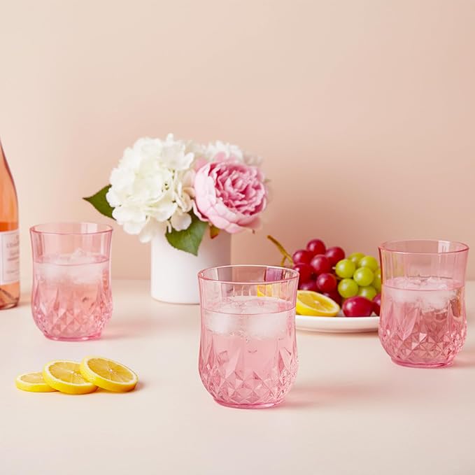 40 Pack Plastic Stemless Wine Glasses, 12oz Unbreakable Wine Cups | Reusable Fancy Vintage Drinking Glass Bulk for Cocktail, Whiskey, Juice, Elegant Decor for Wedding, Party & Holiday Events