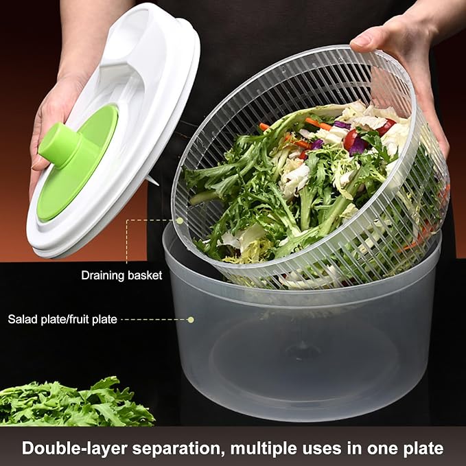 Salad Spinner,Vegetables Fruits Wash Bowl Large Capacity BPA Free Double Layer Detachable Manual Lettuce Spinner,Fruit and Vegetable Washer,Spin and Dry Salad Greens (Orange)