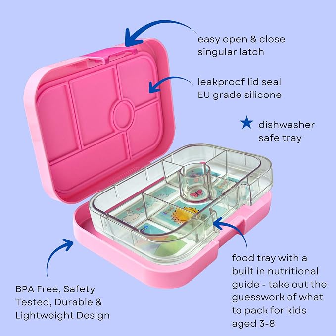 Yumbox Original Bento Lunch Box for Kids (Power Pink Unicorn) | Leakproof, 6 sections, Durable, Compact, Lightweight, Easy Open Latch, Dishwasher Safe