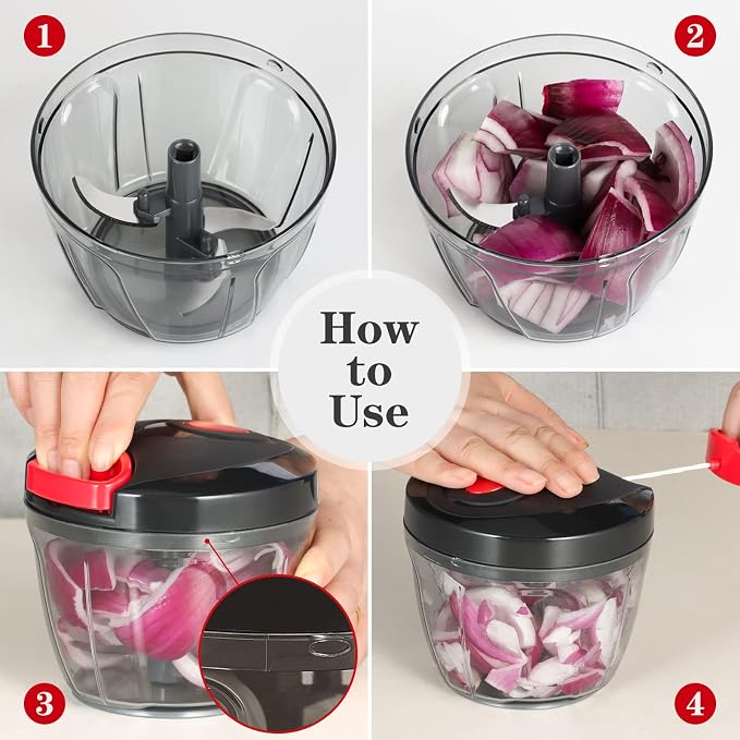 Cambom Manual Food Chopper Vegetable Cutter, Hand String Vegetable Chopper Onions Cutter for Vegetable Fruits Nuts BPA Free Food Safe Material, 650ml Black