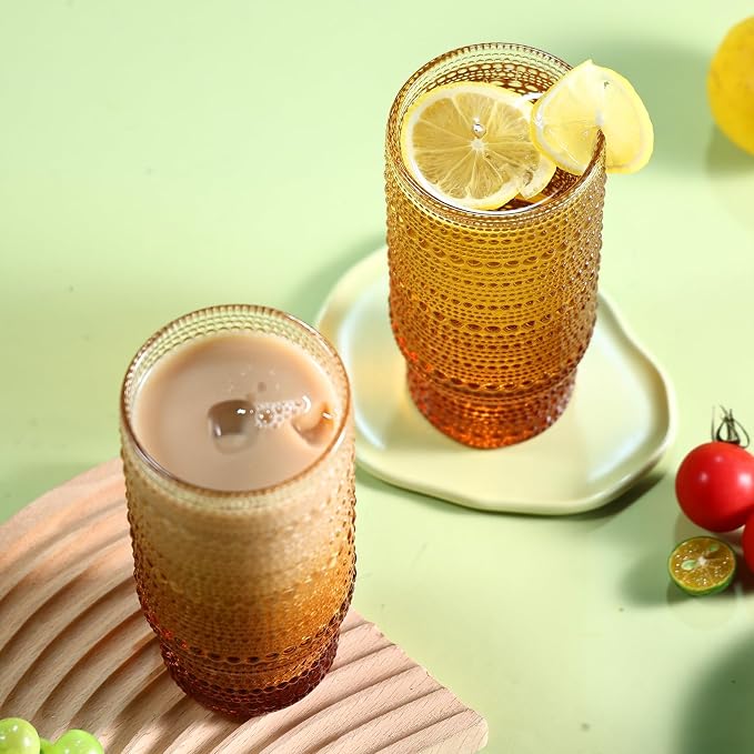 Large Capacity 16 oz Hobnail Drinking Glasses Set of 6, Vintage Glassware Drinking Glasses, Gradual Amber Water Glasses Tumbler, Thanksgiving Cups for Kitchen, Juice, Beer, Cocktail, Whiskey