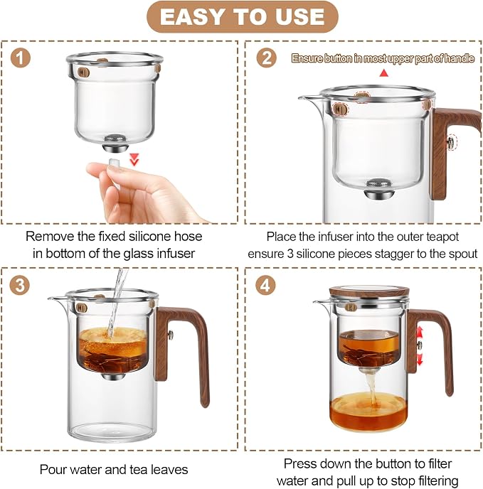 Enchanti Tea Pot, Glass Teapot with Infuser,Magnetic Loose Leaf Tea Steeper | Magic Teapot with Strainer for Water Separation, Loose Tea Infuser Diffuser, Tea maker with Handle,Gift Package, 20.3oz/600ml
