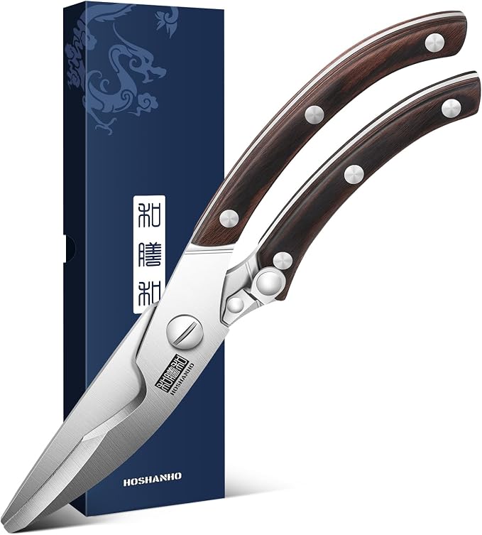 HOSHANHO Kitchen Scissors Heavy Duty, Sharp Kitchen Shears for Poultry | Stainless Steel Kitchen Scissors with Non-Slip Handle & Safety Lock, All Purpose Cooking Scissors for Meat、Turkey、Vegetables