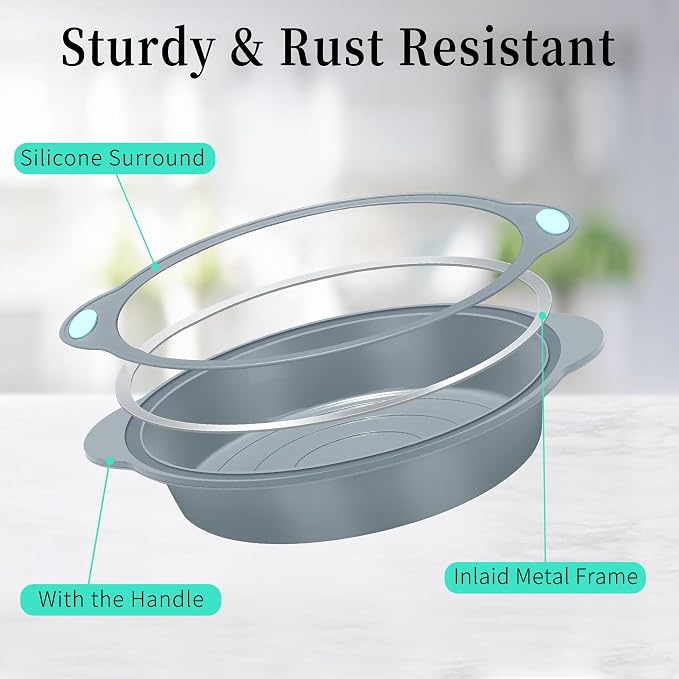 9 Inch Silicone Round Cake Pans, 2 Pack Nonstick Silicone Baking Pans Set, Food Grade Cake Molds, with Metal Reinforced Frame More Strength