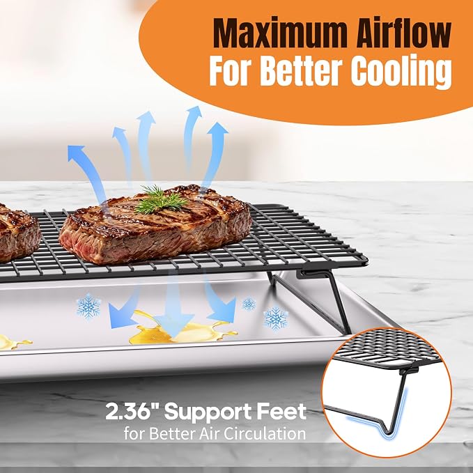 13.4 * 9.4 IN 3-Tier Collapsible Cooling Rack with 50 Pcs Baking Papers | Cookie Cooling Racks, Wire Rack For Cooking & Baking, Dessert Display, Drying, Dishwasher Safe, Black