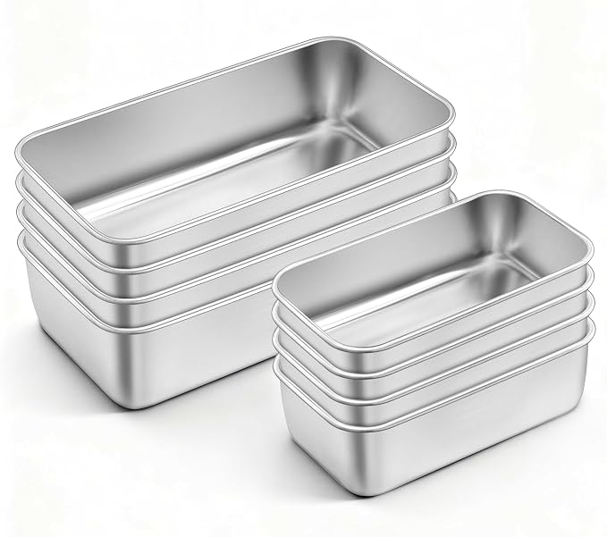 LIANYU Loaf Pan Set, 9x5Inch Bread Pans & 6.3x3.5Inch Mini Bread Baking Pan | 8 Pack Stainless Steel Bread Loaf Pans for Meatloaf Cake, Healthy & Non Toxic, Dishwasher Safe, 4 Medium Pans + 4 Small Pans