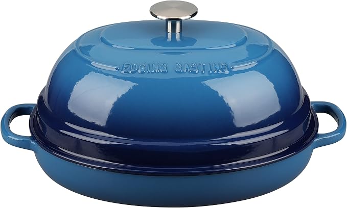 EDGING CASTING Enameled Oval Cast Iron Dutch Oven Pot with Lid, Bread Dutch Oven for Sourdough Bread Baking, Dutch Oven Bread, Bread Oven, 6QT, Lake Blue