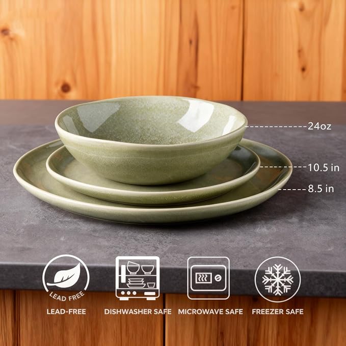 AmorArc Ceramic Dinnerware Sets for 4, 12Pcs Plates and Bowls Sets Dishes | Stoneware Handmade Reactive Glaze Dinner Set, Highly Scratch Resistant | Dishwasher & Microwave Safe Dishware