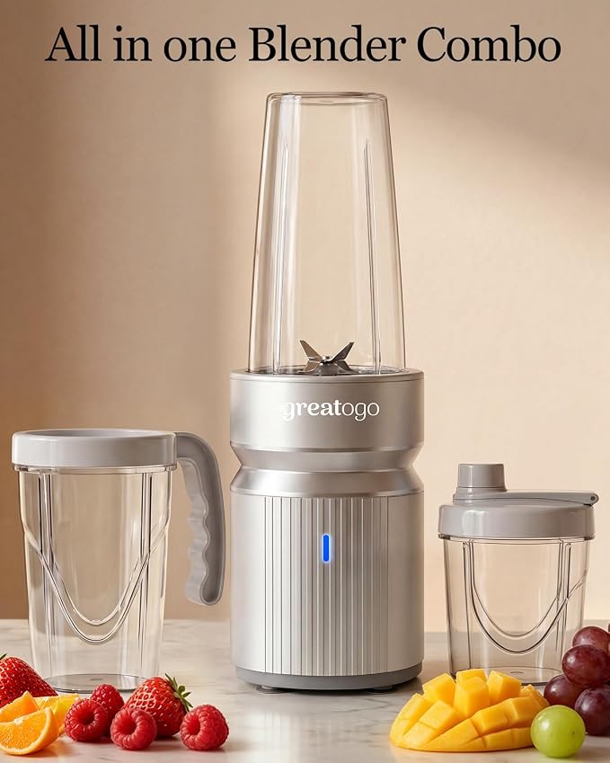 Smoothies Blender, 1000W High Power Household Kitchen Countertop Blender for Protein and Shakes, Personal Smoothie Maker Juice Mixers with 3 BPA-Free Cups (24/18/12oz)