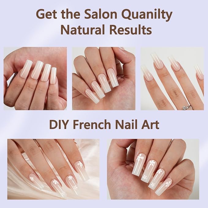 Misssix White Ombre Press on Nails, 150Pcs Long Square Gel Fake Nails | Gradient No Need to File Tips Pre-lasting, Fake Nails for Nail Art DIY 15 Sizes
