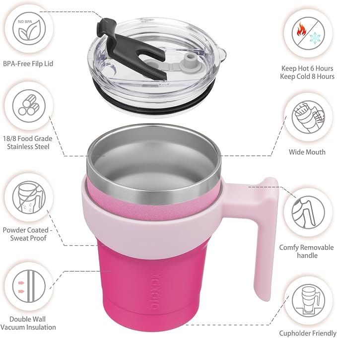 BJPKPK 10 oz Mini Tumbler with Lid, Straw & Handle, Insulated Steel Cup | Small, Spill Proof, Leak Proof, Thermal, Double Wall Vacuum, Sweatproof, Dishwasher Safe, BPA Free, Cherry Blossom