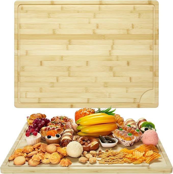 24"X18" Bamboo Cutting Boards for Kitchen, Extra Large Wood Cutting Board with Deep Juice Groove & Handle
