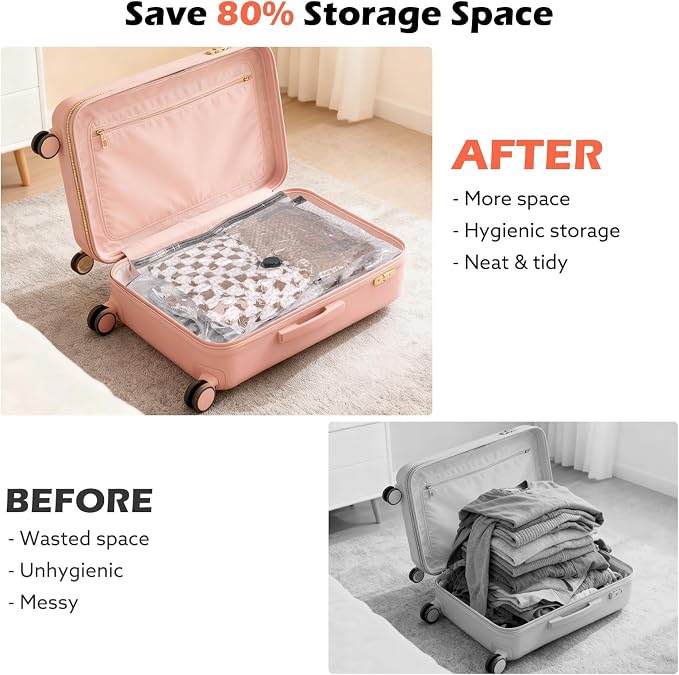 Travel Vacuum Bags with Wireless Recharging Pump | 9 Pack Vacuum Seal Bags with 3 Sizes for Clothing Travel, Space Saver for Luggage, Business Trip, Home Storage