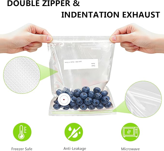 8.3 * 8.7 Inches Reusable Vacuum Sealer Bags for Food – 30 Packs | Leak-Proof & BPA-Free, Includes 6 Free Bag Clips,Ideal for Food Storage,Sous Vide,Freezer & Handheld Vacuum Sealer Compatible