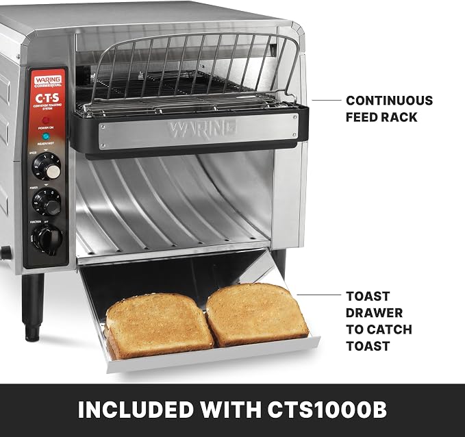 Waring Heavy-Duty Conveyor Toaster with 1000+ Slices per Hour | 1000+ Slices per Hour, Stainless Steel Construction, for Cafes & Restaurants, NSF Certified, 208V