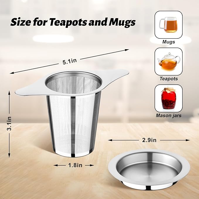 FrutPunch 2 Pack Loose Leaf Tea Infuser with Lid, Ultra-Fine Mesh | Tea Strainers for Loose Tea, Large Capacity, Double Handles, Can be Hung on Teapot, Cup, Gift for Tea Lovers, Stainless Steel