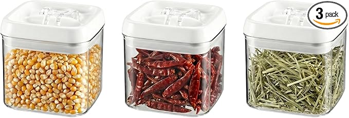 Felli Flip Tite Food Storage Container 4" Small Size Airtight Lid Lock Top, Stackable Kitchen Canister for Space Saving, Pantry Fridge Cupboard Organizer, Spice Seasoning Pet Treats Snack (0.5 qt)