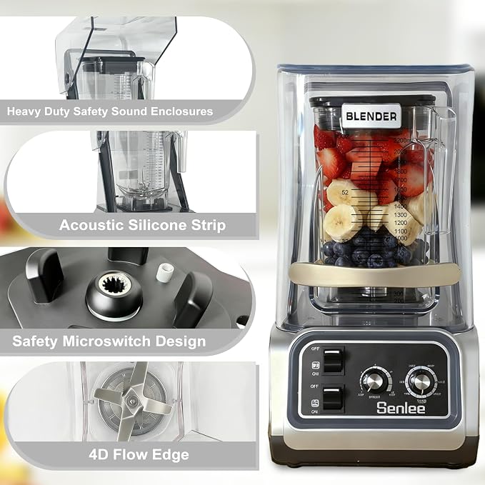2200W Commercial Blender Quiet Shield Self-Cleaning Ice Crush 80oz Pitcher | 6-Leaf Stainless Steel Blade | Smoothie & Shake Maker for Restaurants, Commercial Kitchens | Heavy-Duty