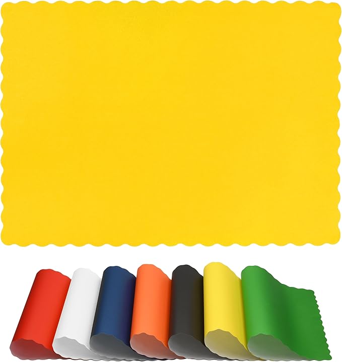 Paper Placemats for Dining Table – Disposable Scalloped Edges Color Table Mats Great for Parties and Christmas Table Decorations 10"x14" (Yellow) 50ct
