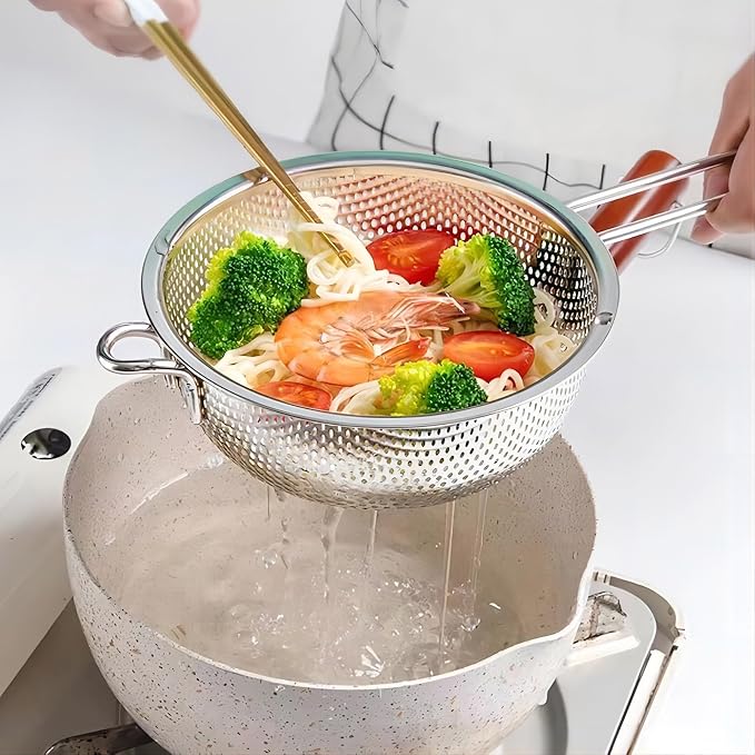 GREATLINK Stainless Steel Basin Colander with Handle Kitchen Strainer, Resting Feet and Colander to Strain, Rinse, Fry, Steam or Cook Vegetables & Pasta & Wash fruits,7.68inch(19.5cm)