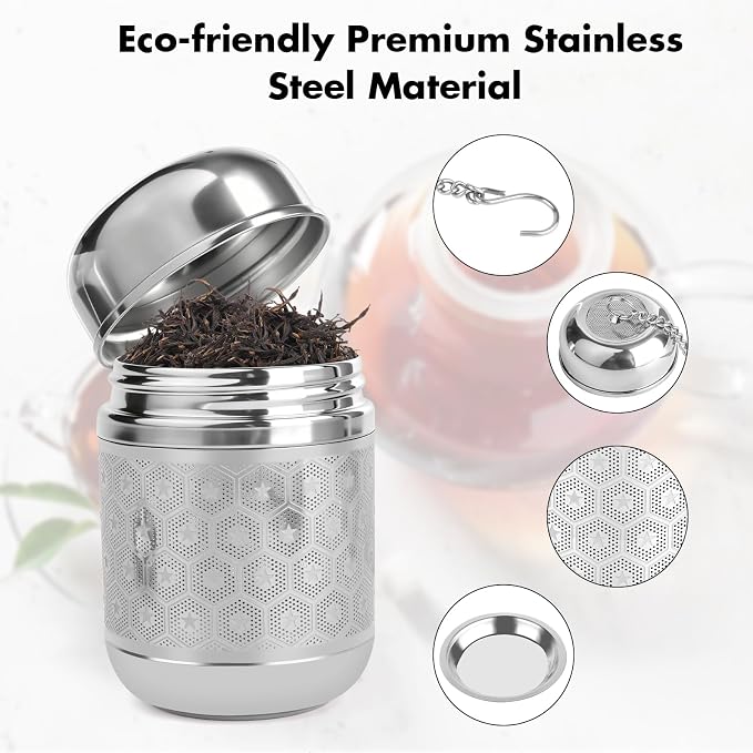 Tea Infuser for Loose Leaf Tea, Extra Fine Mesh Tea Strainers, 304 Stainless Steel & Updated Slim Threaded Lid, Loose Leaf Tea Steeper for Brew Tea, Spices, Rooibos, 2 Pcs, Sliver