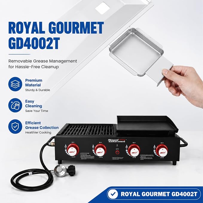 Grill Grease Tray Replacement for Royal Gourmet GD4002T 4-Burner Grill | Enameled steel drip pans. Rustproof, heat-resistant. Catches grease, prevents flare-ups. Smooth drainage, no clogging.