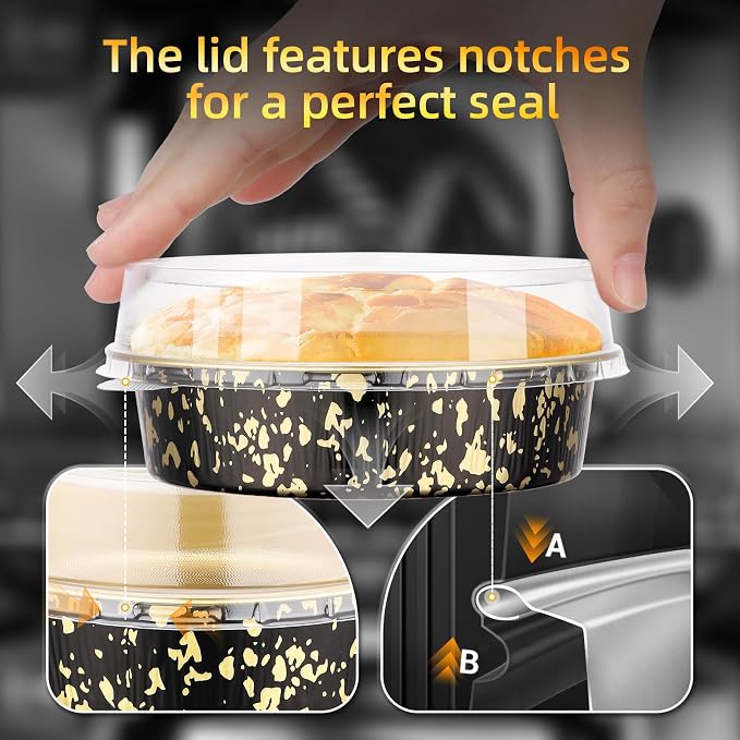 Beasea Mini Pie Pans with Lids, 120 Pack 4 Inch 7.3oz Disposable Cake Pans Aluminum Foil Pie Tart Baking Cups Tins Individual Dessert Containers Oven Dishes for Tart Cheesecake - Black Gold Speckles