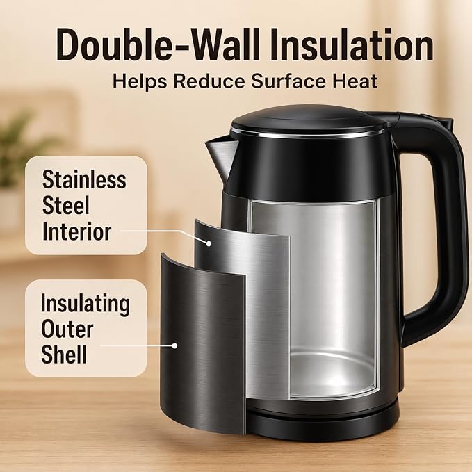 Mecity Electric Kettle 1.7L Touch Screen Temperature Control Water Boiler, No Plastic Contact with Water. 6 Preset Temperature Programs, 2 Hours Keep Warm, Auto Shut Off, Dark Grey