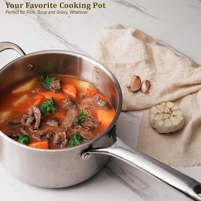 5 QT Saucepan with Lid,3-Ply Stainless Steel Stockpot,Professional Grade Cookware,Induction Compatible