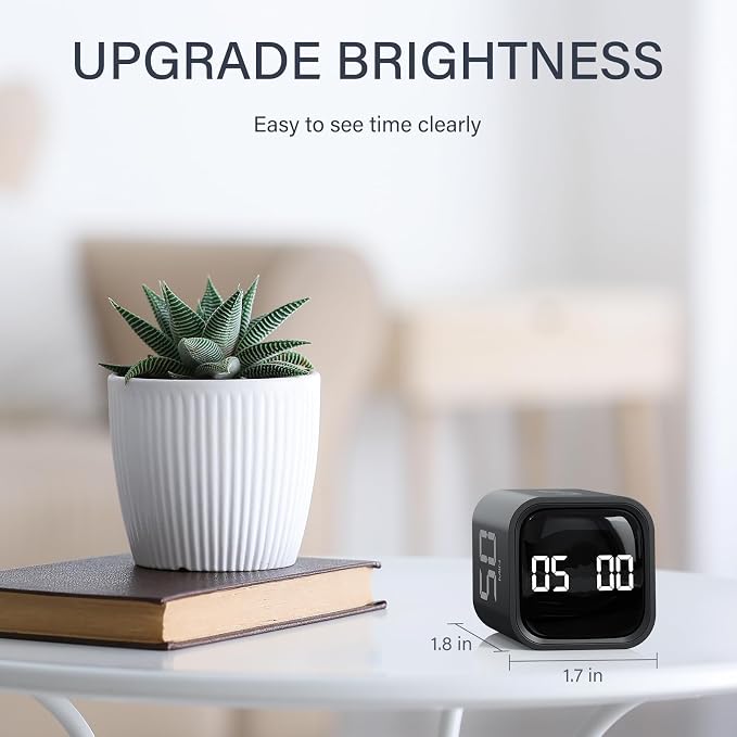 Rotating Pomodoro Timer 5/25/10/50, Desk Productivity Flip Timer, ADHD Tool | Countdown/Stopwatch Cube Timer, Vibration/High/Low Volume/Custom Modes, for Work Study, Back to School, Kitchen