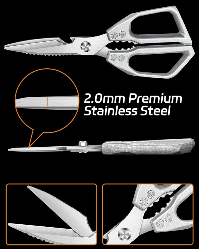 Professional Heavy Duty Kitchen Shears, All-Steel Premium Stainless Steel Poultry Scissors, Multi-Purpose Meat and Bone Cutter for Chicken, Fish and Herbs, Ultra Sharp Cooking Shears