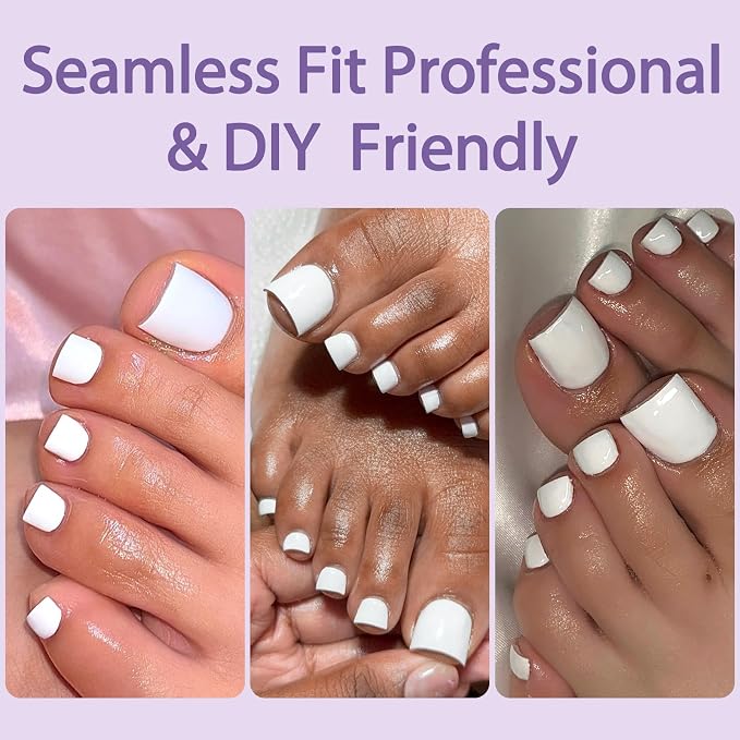 AddFavor 160pcs White Press on Toenails for Women, Full Cover Fake Toe Nail Tips with Adhesive Tabs, Artificial Pedicure Toe Nail Press ons, White False Toenail Press ons