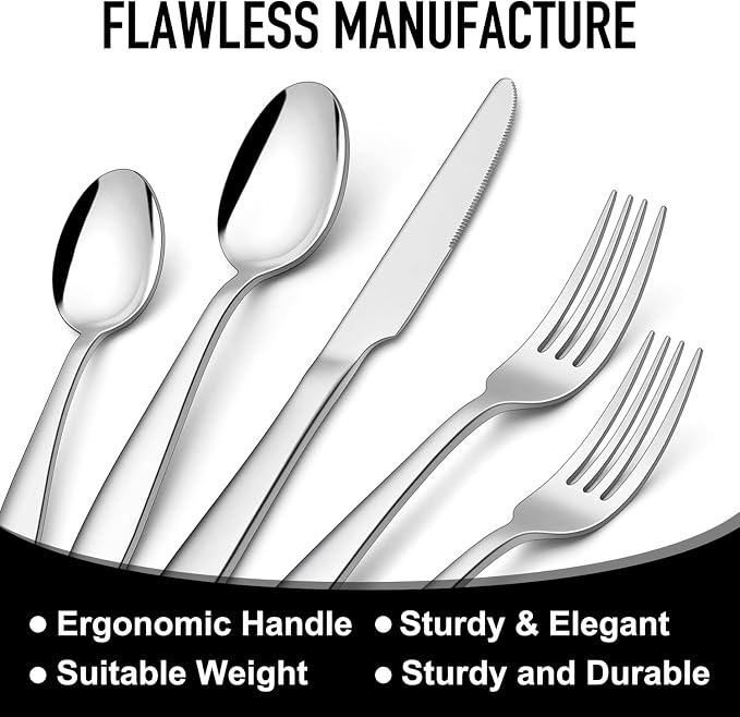 Stainless Steel Cutlery Silverware Set for 4 Eating Utensils Flatware Sets | 21 Pieces Kitchen Silverware Set with Organizer Tray Forks Spoons and Knives Sets Heavy Duty Tableware Set Dishwasher Safe