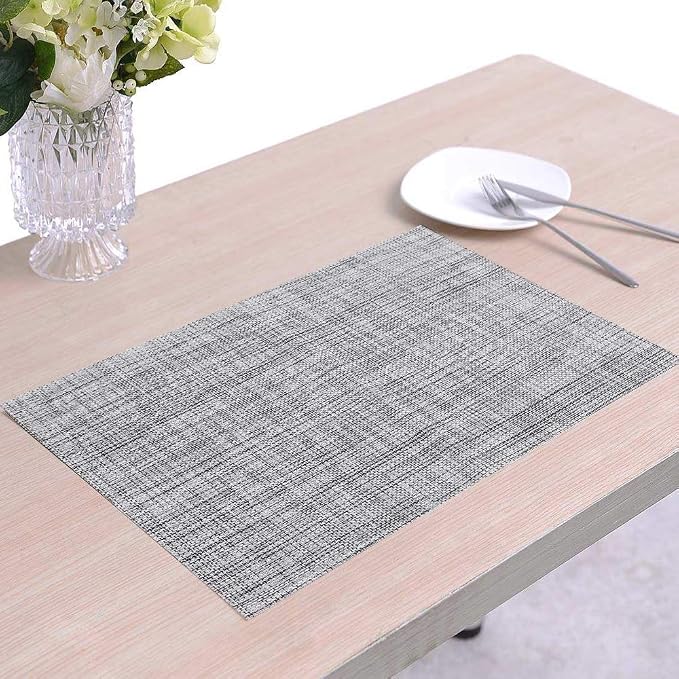 homEdge PVC Placemat, 4 PCS of Non-Slip Heat Resistant Place Mats, Washable Vinyl Placemats, Set of 4 – Gray