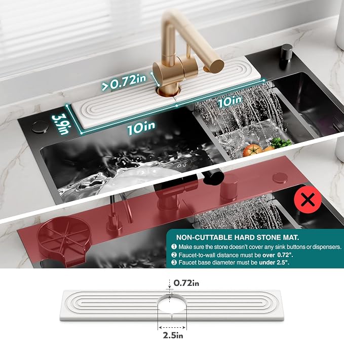Stone Faucet Mat for Kitchen Sink – Diatomite Drying Stone Mat & Sink Protector, Prevents Moisture – Sink Splash Guard Water-Absorbing Stone Tray for Bathroom Counter (Light Grey, 20" x 3.9")