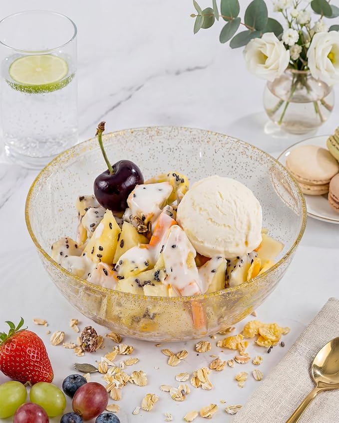 bUCLA 50Pack Gold Glitter Plastic Serving Bowls - 24oz Gold Disposable Dessert/Salad/Soup/Salad/Fruit/Cereal Bowls for Wedding & Party
