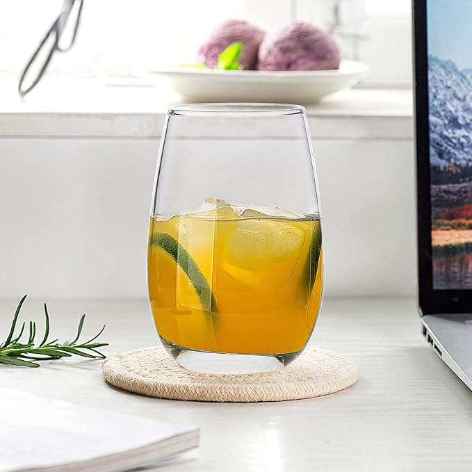 Stemless Wine Glasses Set of 12, 13 Oz | Clear Red White Wine Glass for Party, Wedding, Anniversary