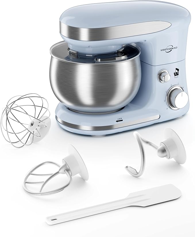Stand Mixer 3.4QT Kitchen Electric Standing Mixer 6+P Speed 3-In-1 Blue | Household Mixers with Whisk,Dough Hook,Flat Beater&Splash Guard, small for Baking Cheesecake and Bread in Kitchens