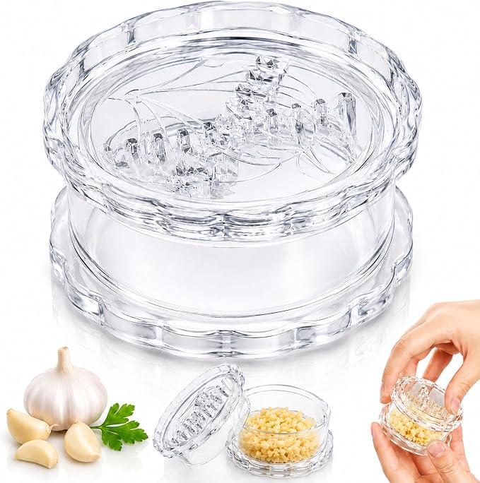 2PCS Clear Manual Garlic Twister and Ginger Mincer Tool, Manual Garlic Twister and Mincer, Garlic Crusher, Garlic Grinder, Compact Garlic Mincer Tool, Ginger, Herbs (White-1PC)