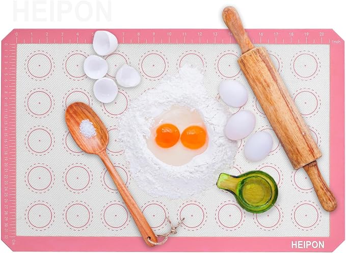 Macaron Silicone Baking Mats,22.44"Lx14.57"W,Pastry Mats Rolling Dough,Non-Stick,40 Macaron Molds,Cookie Sheet Liners,Reusable Baking Mat (2, Pink)