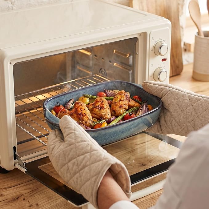 10.0 x 6.5-inch baking pan, 33.8 ounces, rectangular baking pan, ceramic baking pan, cake pan with handle, suitable for lasagna, roasting vegetables/meats, kitchen, dining room, hazy green.