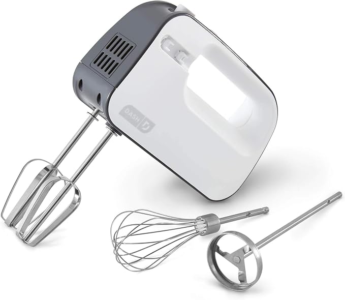 Dash SmartStore Hand Mixer - Electric Handheld Mixer For Everyday Baking - 3-Speed Power and One-Touch Beater Ejector Button - Cool Gray, Includes Whisk and Milkshake Attachments