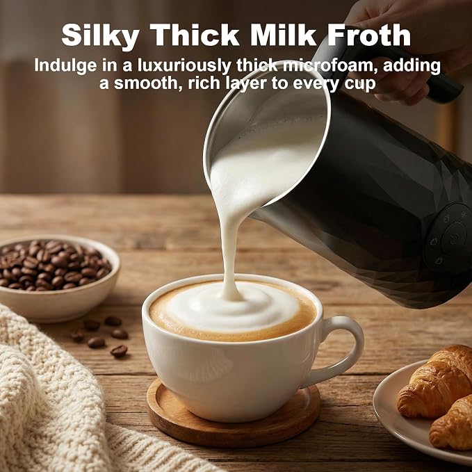 Milk Frother, 4 in 1 Electric Milk Steamer, Warm and Cold Foam Maker | Quiet Coffee Frother for, Latte, Cappuccino, Hot Chocolate, Dishwasher Safe